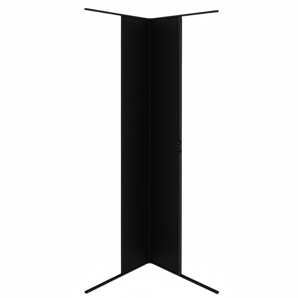 Schwarze Rollladen Duschtür mit vertikalen Lamellen, modernem Design und glatter Oberfläche, ideal für elegante Badezimmergestaltung