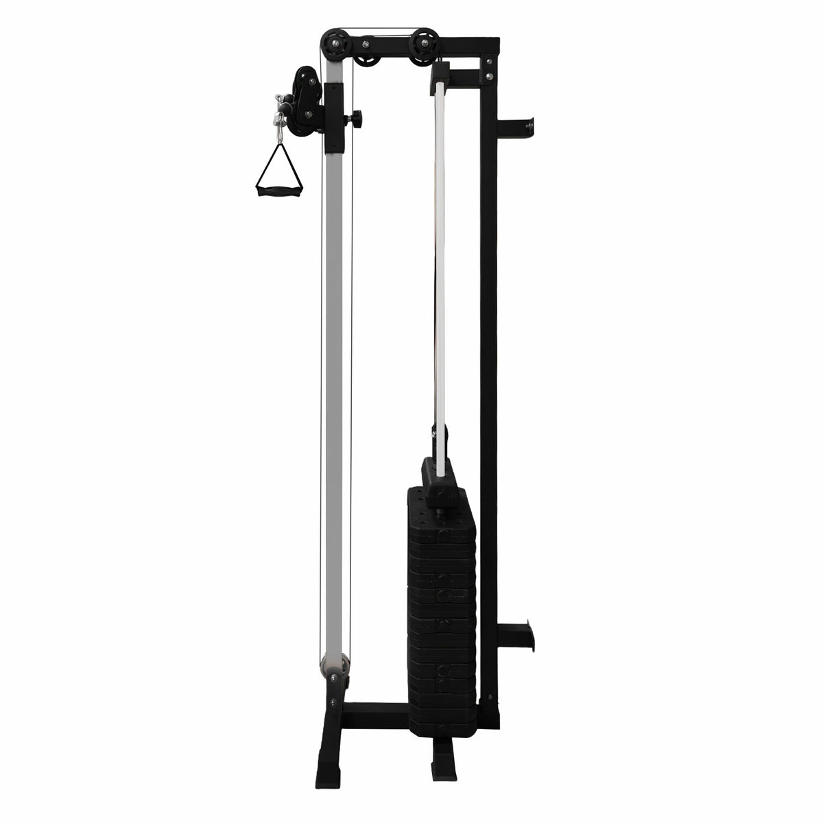 Wandmontierte Kabelzugmaschine in Schwarz mit verstellbarem Gewicht, stabilen Stahlrahmen und ergonomischem Griff für effektives Krafttraining