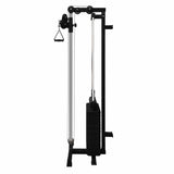 Wandmontierte Kabelzugmaschine in Schwarz mit verstellbarem Gewicht, stabilen Stahlrahmen und ergonomischem Griff für effektives Krafttraining