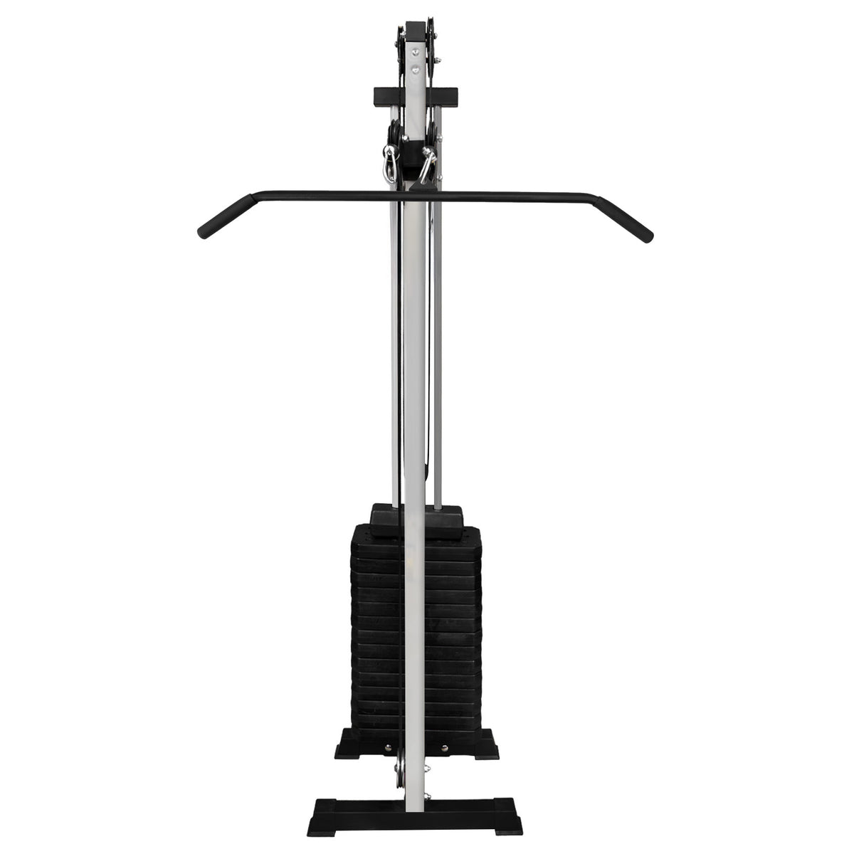 Wandmontierte Kabelzugmaschine in Silber und Schwarz mit verstellbarem Griff und Gewichtsblock für effektives Krafttraining zu Hause