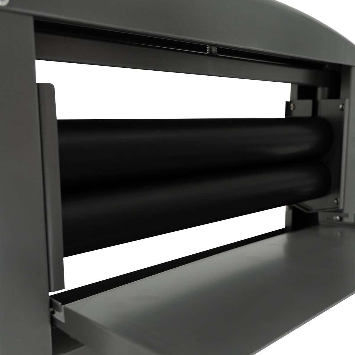 Manueller Handwringer in Grau mit zwei schwarzen Walzen, stabiler Metallrahmen und glatter Oberfläche für effizientes Auswringen von Textilien