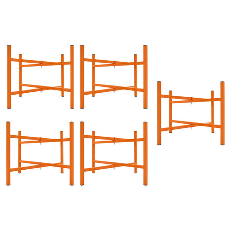 Fünf orangefarbene Mörtelbrettständer aus robustem Material, 500 mm hoch, mit stabilen Querstreben für sicheren Halt und einfache Handhabung