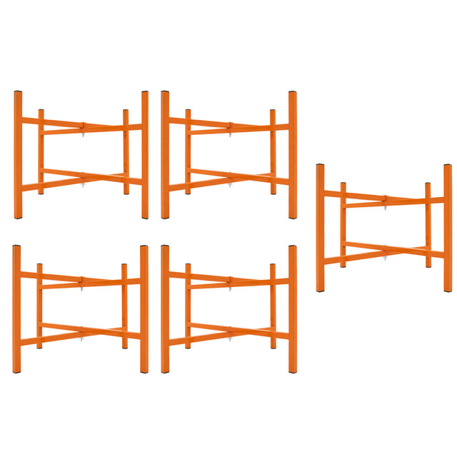 Fünf orangefarbene Mörtelbrettständer aus robustem Material, 500 mm hoch, mit stabilen Querstreben für sicheren Halt und einfache Handhabung