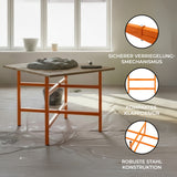 Mörtelbrettständer in leuchtendem Orange mit robustem Stahlrahmen, klappbarem Design und sicherem Verriegelungsmechanismus, ideal für Baustellen