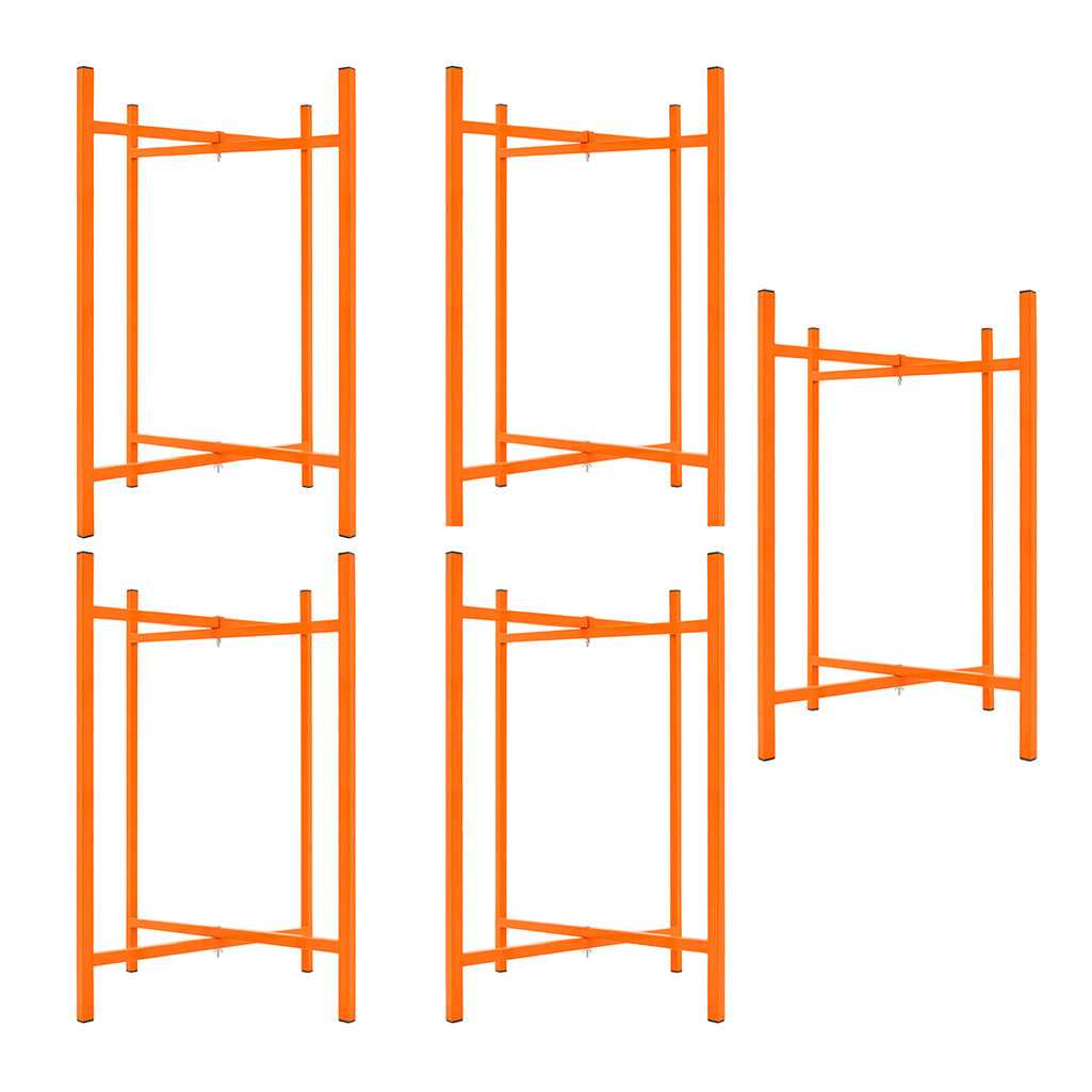 Fünf orangefarbene Mörtelbrettständer, jeweils 750 mm hoch, mit stabilen Querstangen und robustem Design, ideal für Bauprojekte und Handwerksarbeiten