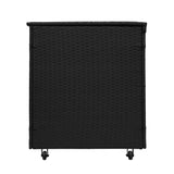 Anthrazitgraue Aluminium-Ecksofa-Set mit schwarzer Rattan-Aufbewahrungsbox, robust, stilvoll und ideal für den Außenbereich, mit glatten Oberflächen und praktischen Rollen