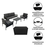 4-teilige Aluminium-Sofagarnitur in Anthrazitgrau mit schwarzen Rattan-Details, inklusive einer geräumigen Aufbewahrungsbox und bequemen Kissen