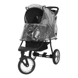 Haustier Buggy in Grau mit transparentem Regenverdeck, robusten Rädern und komfortablem Innenraum für Haustiere, ideal für Ausflüge