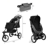 Haustier Buggy in Grau mit robustem Gestell, großen Rädern, gepolstertem Sitz und abnehmbarem Korb für Haustierbedarf, ideal für Spaziergänge