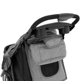 Grau gestreifter Haustier-Buggy mit gepolstertem Griff, Stauraum und Netzfenster für Belüftung, ideal für Ausflüge mit Haustieren