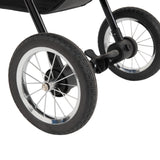 Grauer Haustier Buggy mit stabilen, silbernen Rädern und robustem Gestell, ideal für Spaziergänge mit kleinen Hunden oder Katzen