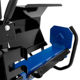 Der 15T Holzspalter zeigt eine robuste, schwarz-blaue Konstruktion mit einem stabilen, glänzenden Holzablagebereich und klaren, funktionalen Linien