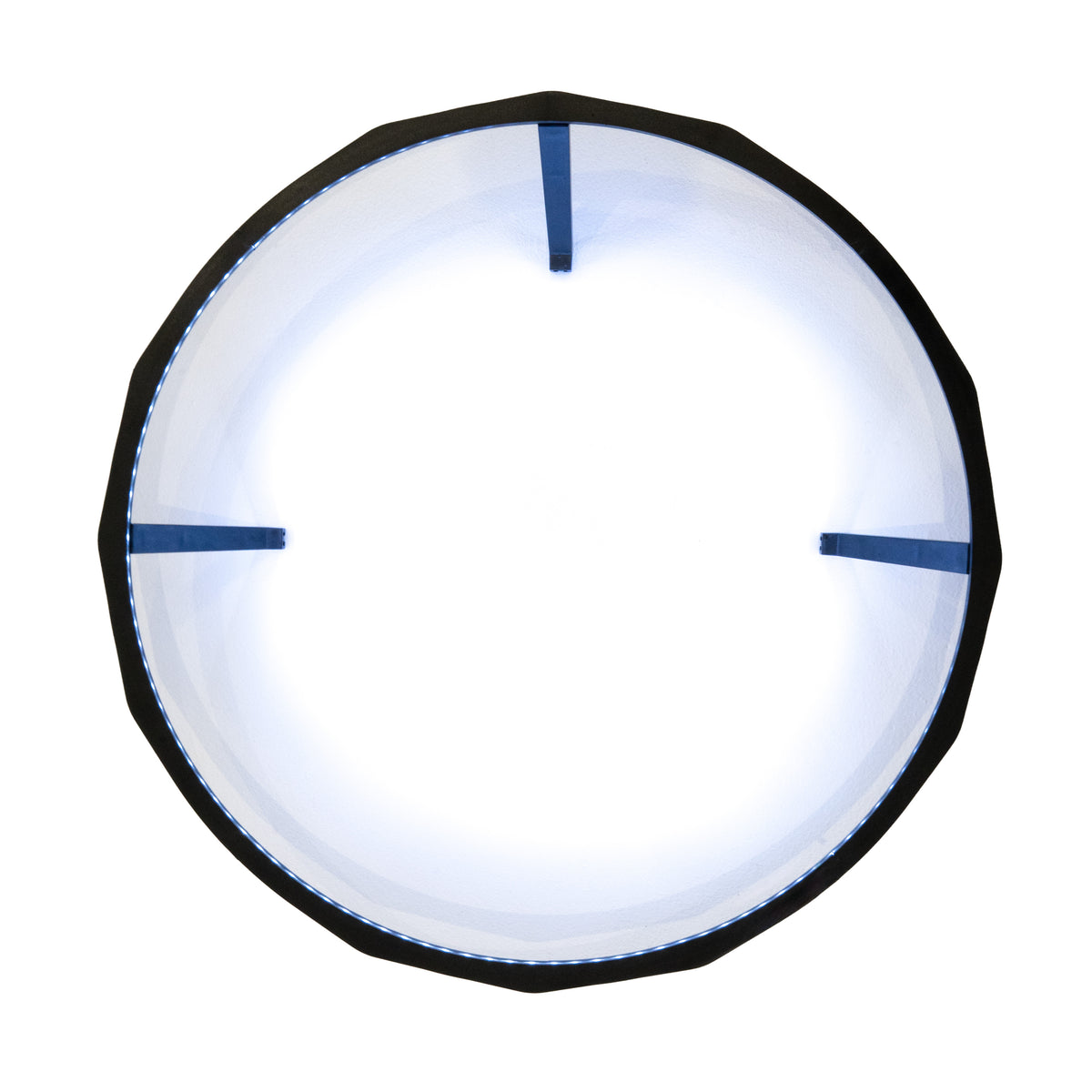 Runder, schwarzer Dartboard Ringlicht mit blauen Halterungen und hellem, gleichmäßigem Licht für optimale Sichtbarkeit beim Dartspielen