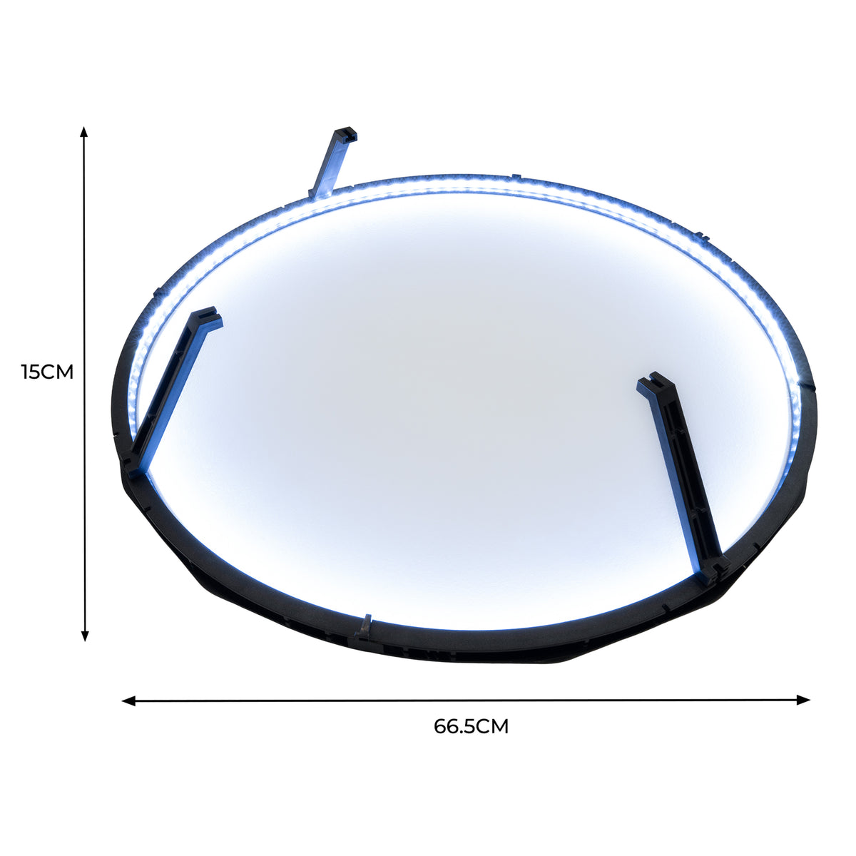 Rundes, schwarzes Dartboard Ringlicht mit blauer LED-Beleuchtung, Durchmesser 66,5 cm und Höhe 15 cm, ideal für optimale Sichtbarkeit beim Spielen