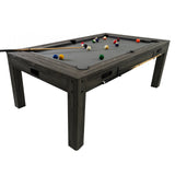 Grau 7-in-1 Spieltisch aus Holz mit robustem Gestell, weichem Filz und bunten Billardkugeln, ideal für Spielabende und Freizeitaktivitäten