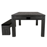 Grau 7-in-1 Spieltisch und Sitzbank mit Stauraum, aus Holz mit glatter Oberfläche, rechteckiger Tisch und gepolsterte Sitzbank in modernem Design