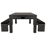 Grau 7-in-1 Spieltisch mit zwei schwarzen Sitzbänken, die Stauraum bieten, aus robustem Holz mit einer glatten, strukturierten Oberfläche