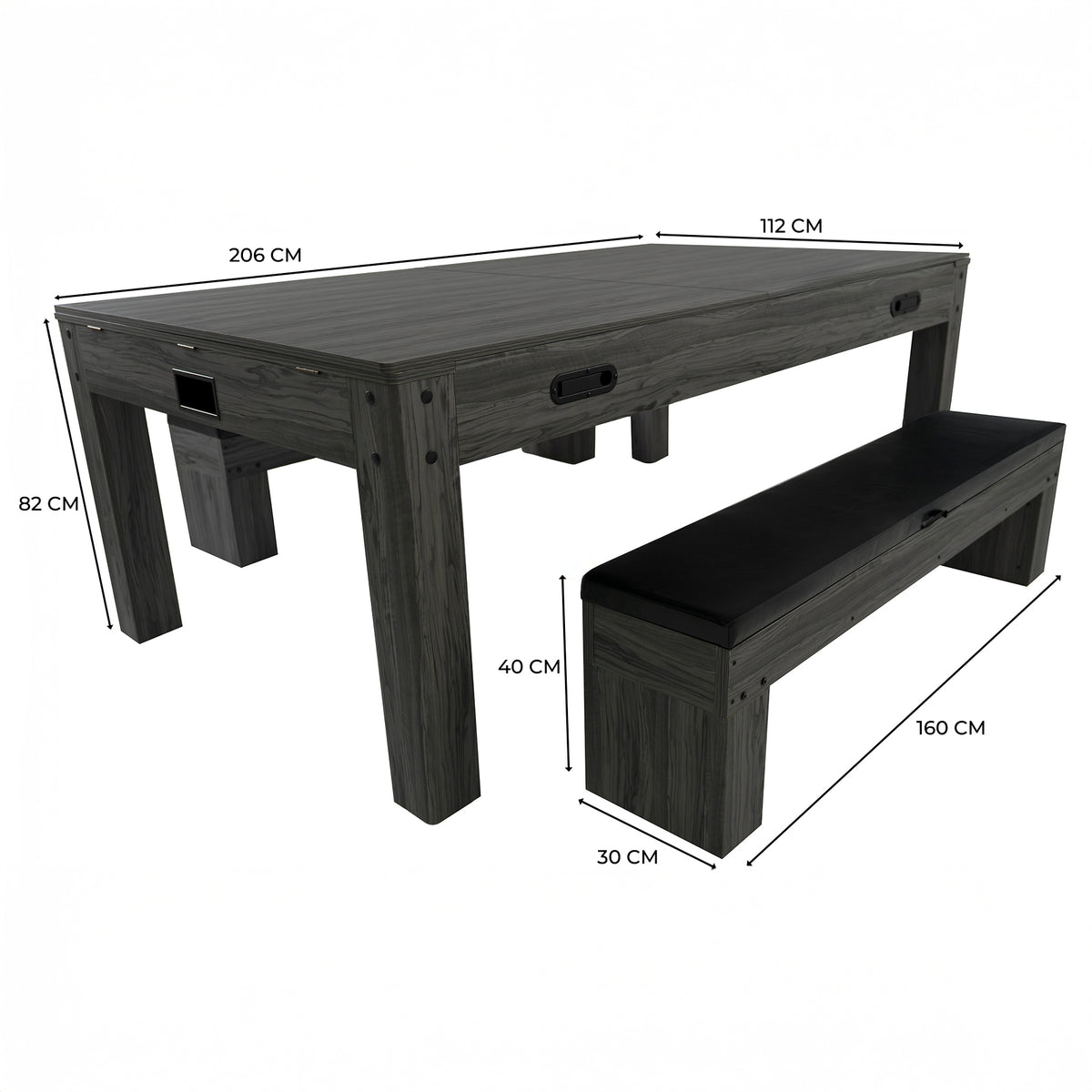 Grau 7-in-1 Spieltisch mit zwei Sitzbänken, Stauraum unter den Bänken, robustes Design, Maß: 206 cm x 112 cm x 82 cm, ideal für Spielzimmer