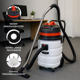 90L Nass- & Trocken Industriestaubsauger in Weiß mit rotem Deckel, 5m Schlauch, robustem Design und 3000W Motor für vielseitige Anwendungen