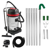 Robuster 80L Nass- & Trocken-Industriestaubsauger in Silber und Rot, mit 5m Schlauch, Aluminium-Rohren und Kamera für vielseitige Anwendungen
