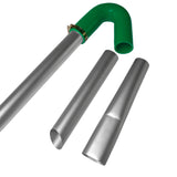 Grüner, gebogener Schlauchanschluss und zwei silberne Metallrohre für den 90L Nass- & Trocken Industriestaubsauger, robust und langlebig