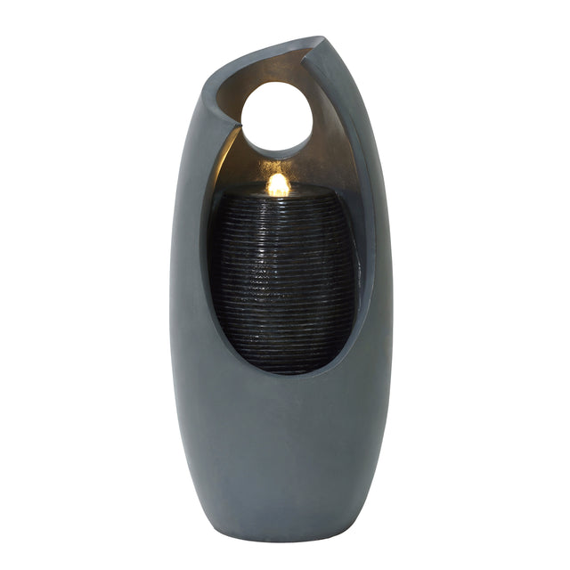 Elegantes elektrisches Wasserspiel in grauem Design mit strahlendem Wasserfall und sanfter Beleuchtung, ideal für entspannende Atmosphäre
