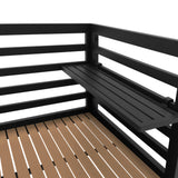 Dunkelgraues Aluminium-Küchenset mit Holzregal, ideal für den Außenbereich, bietet eine moderne, robuste und wetterbeständige Lösung für Grillabende
