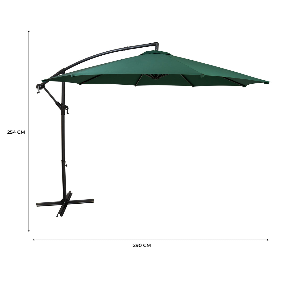 Ausleger-Sonnenschirm in sattem Grün, 3m Durchmesser, stabiler schwarzer Metallständer, ideal für Garten und Terrasse