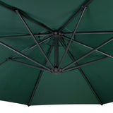 Grüner Ausleger-Sonnenschirm mit stabilen Metallstreben, der Schatten und Schutz vor Sonne bietet, ideal für Garten und Terrasse