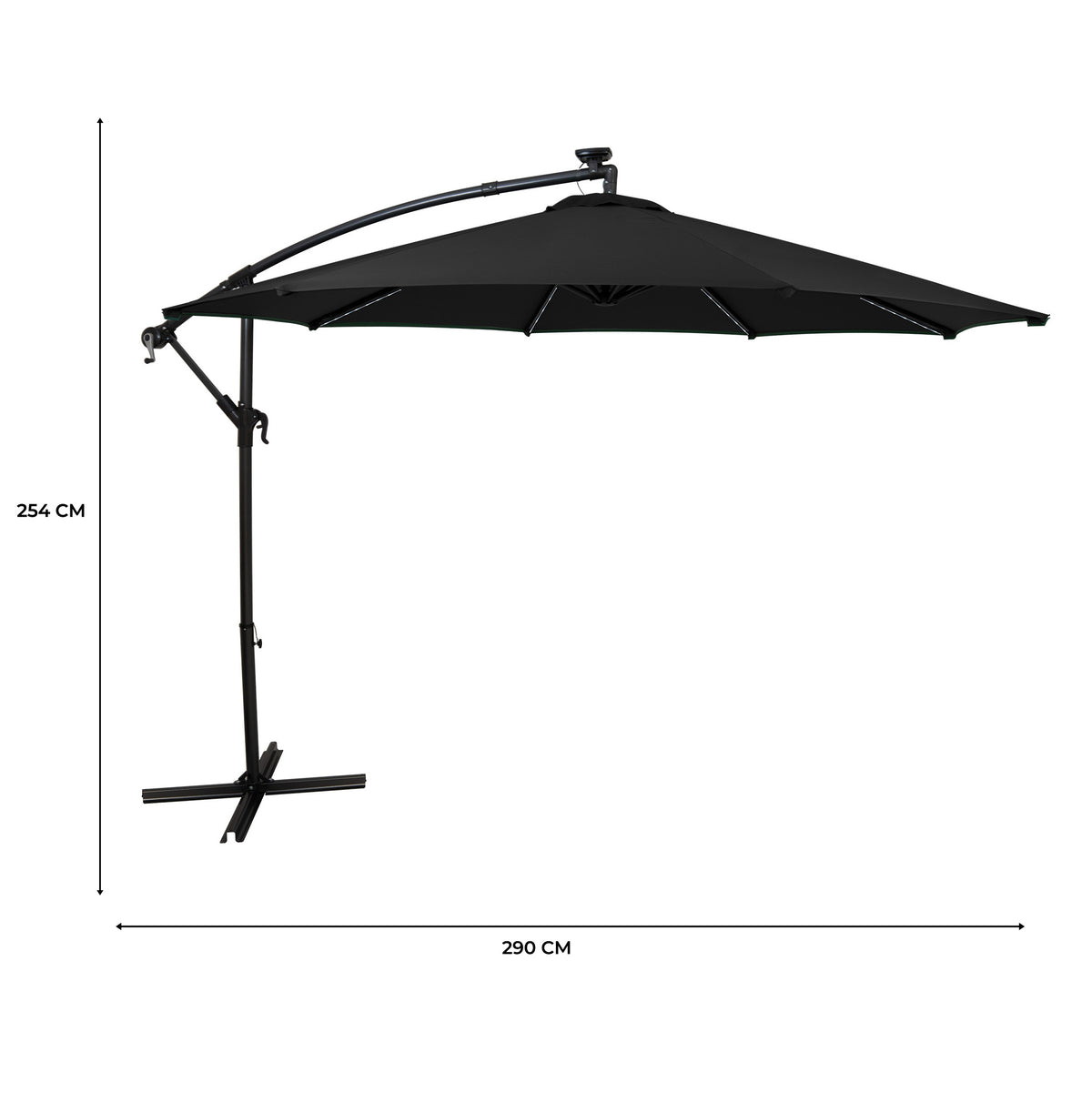 LED Ausleger-Sonnenschirm 3m - Schwarz