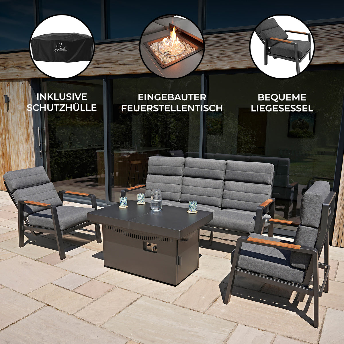 5-Sitzer Gartenmöbel mit Feuerstelle & Liegegestellung - view 13