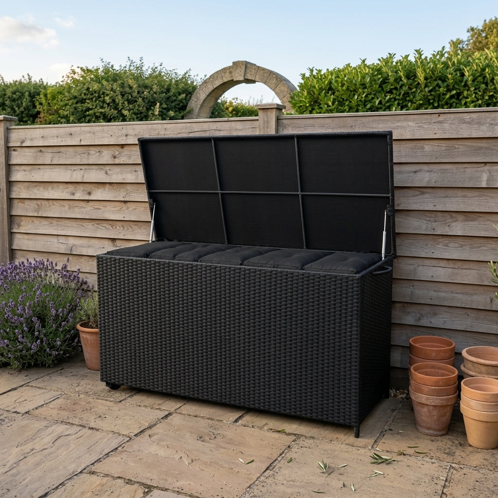 Rattan-Kissen-Auflagenkiste 700L – Schwarz - view 4