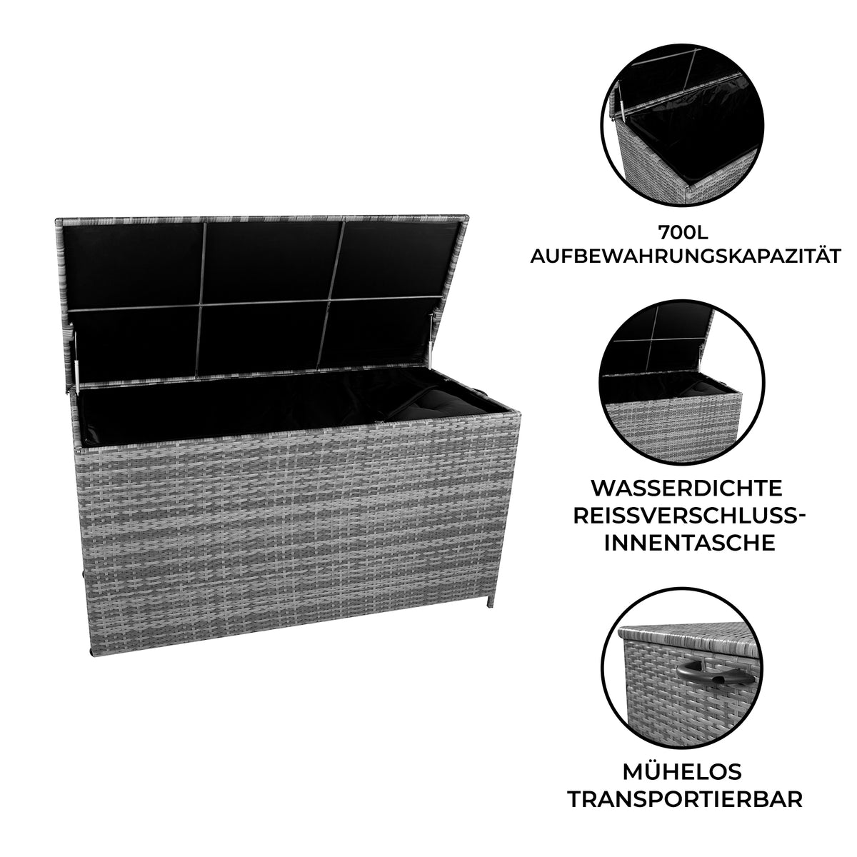 Rattan-Kissen-Auflagenkiste 700L – Grau