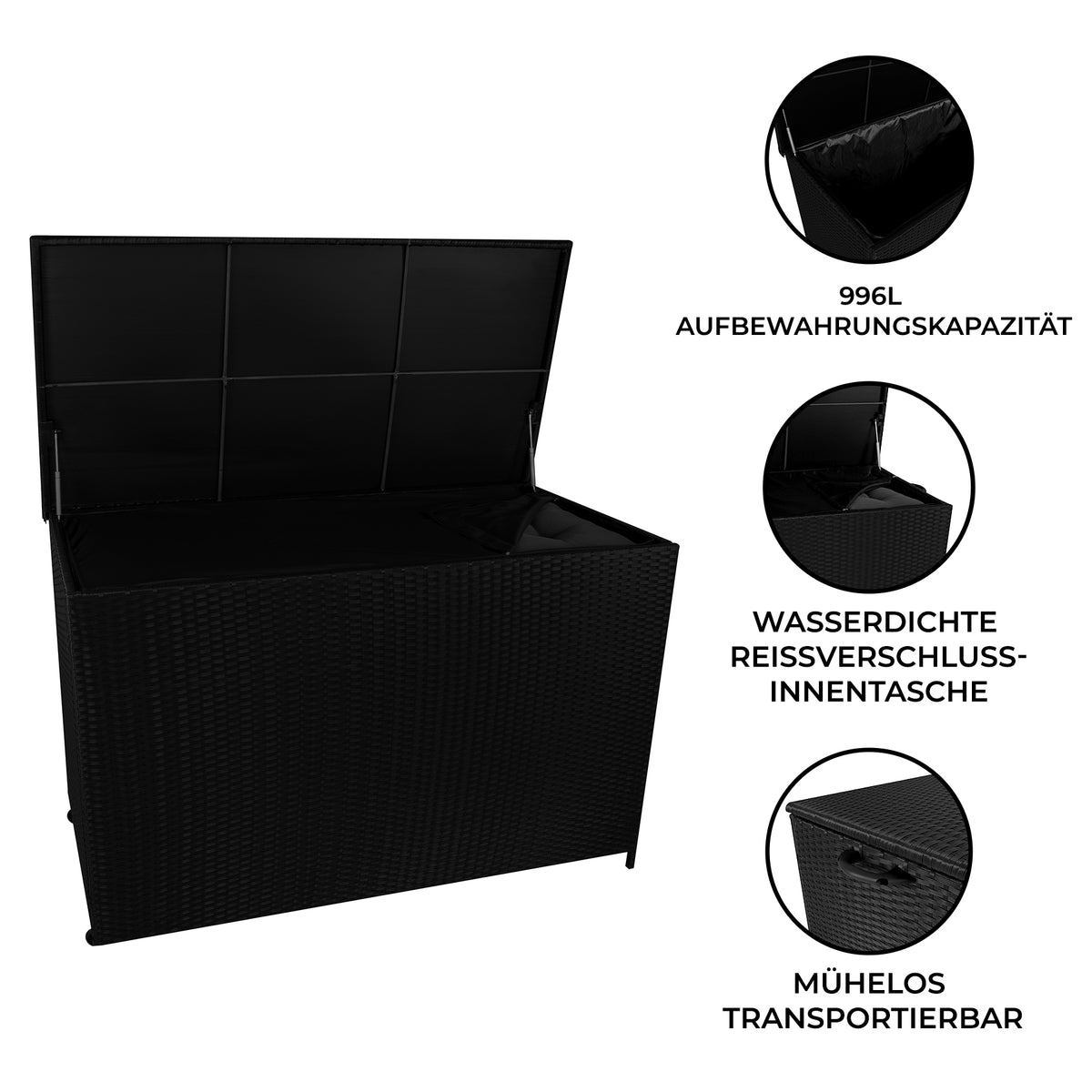 Rattan-Kissen-Auflagenkiste 996L – Schwarz - view 2