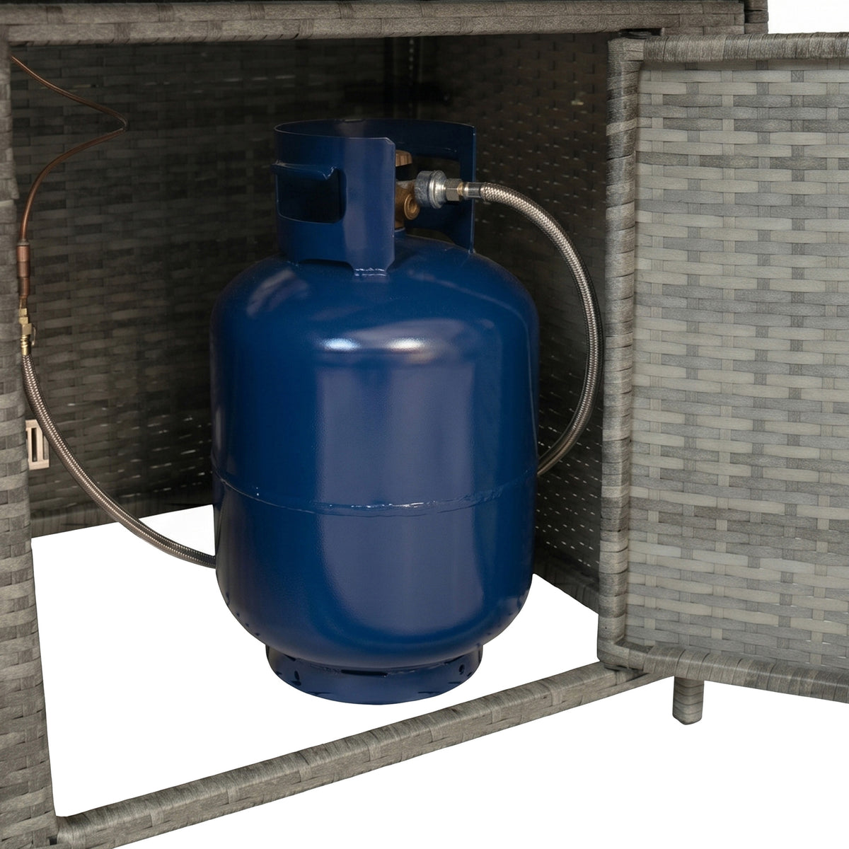 8-Sitzer Rattanmöbel Set mit Feuerstelle - Grau