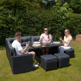 Rattan Eckset mit Verbundstoff-Tisch – Schwarz
