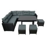 Rattan Eckset mit Verbundstoff-Tisch – Schwarz