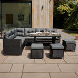 Rattan Eckset mit Verbundstoff-Tisch – Schwarz