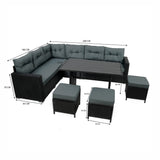 Rattan Eckset mit Verbundstoff-Tisch – Schwarz