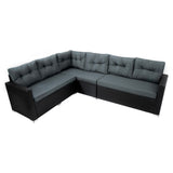 Rattan Eckset mit Verbundstoff-Tisch – Schwarz