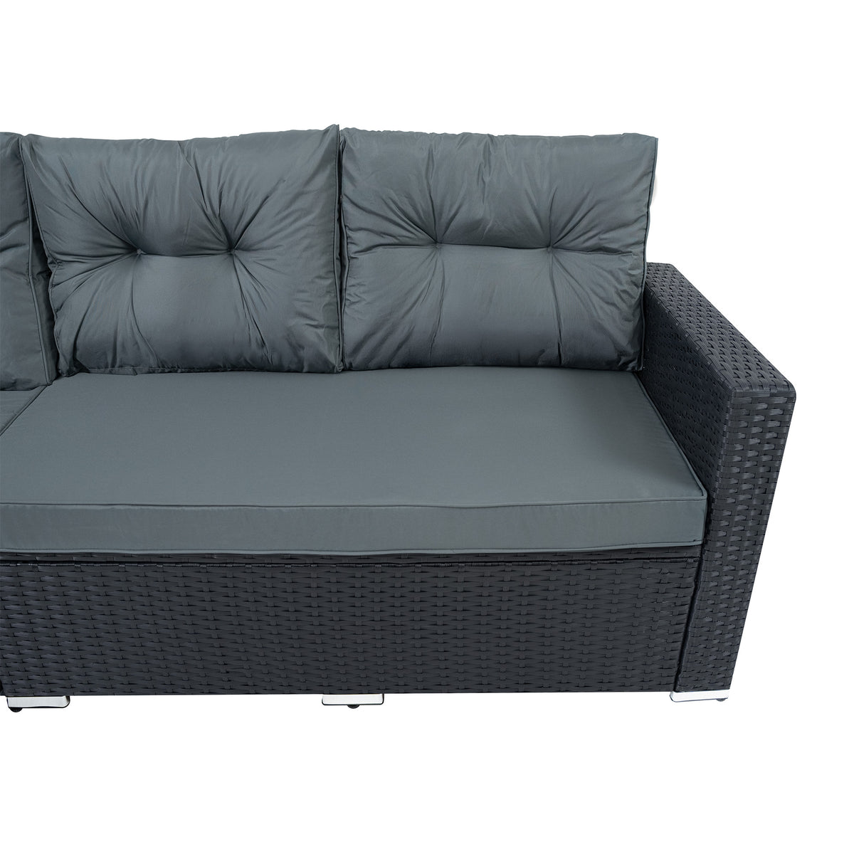Rattan Eckset mit Verbundstoff-Tisch – Schwarz