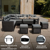 Rattan Eckset mit Verbundstoff-Tisch – Schwarz