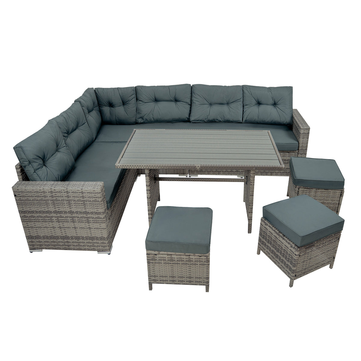Rattan Eckset mit Verbundstoff-Tisch – Grau