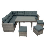 Rattan Eckset mit Verbundstoff-Tisch – Grau