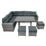 Rattan Eckset mit Verbundstoff-Tisch – Grau