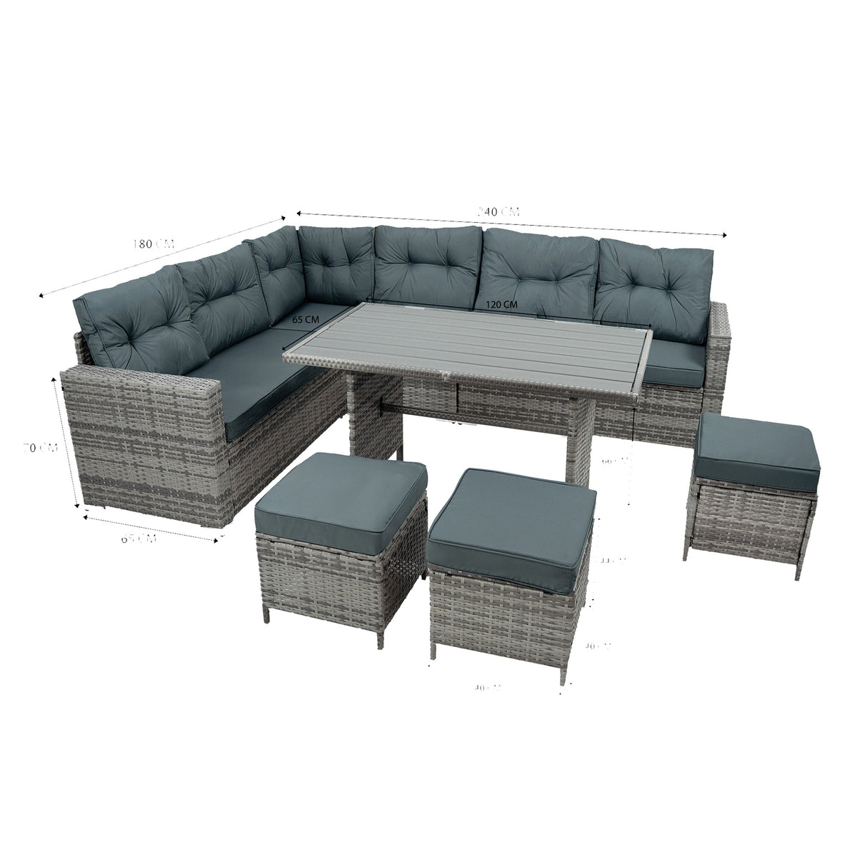 Rattan Eckset mit Verbundstoff-Tisch – Grau