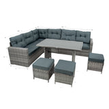 Rattan Eckset mit Verbundstoff-Tisch – Grau
