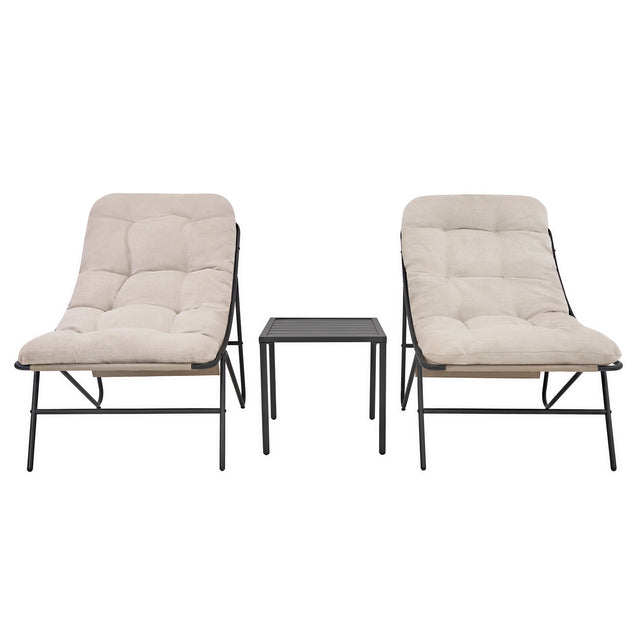 3-Teiliges Bistro-Set – Grau mit Cremefarbenden Kissen