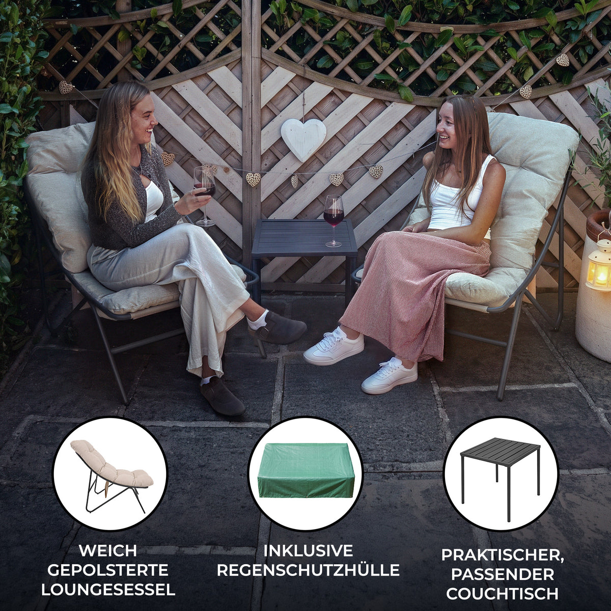 3-Teiliges Bistro-Set – Grau mit Cremefarbenden Kissen - view 13
