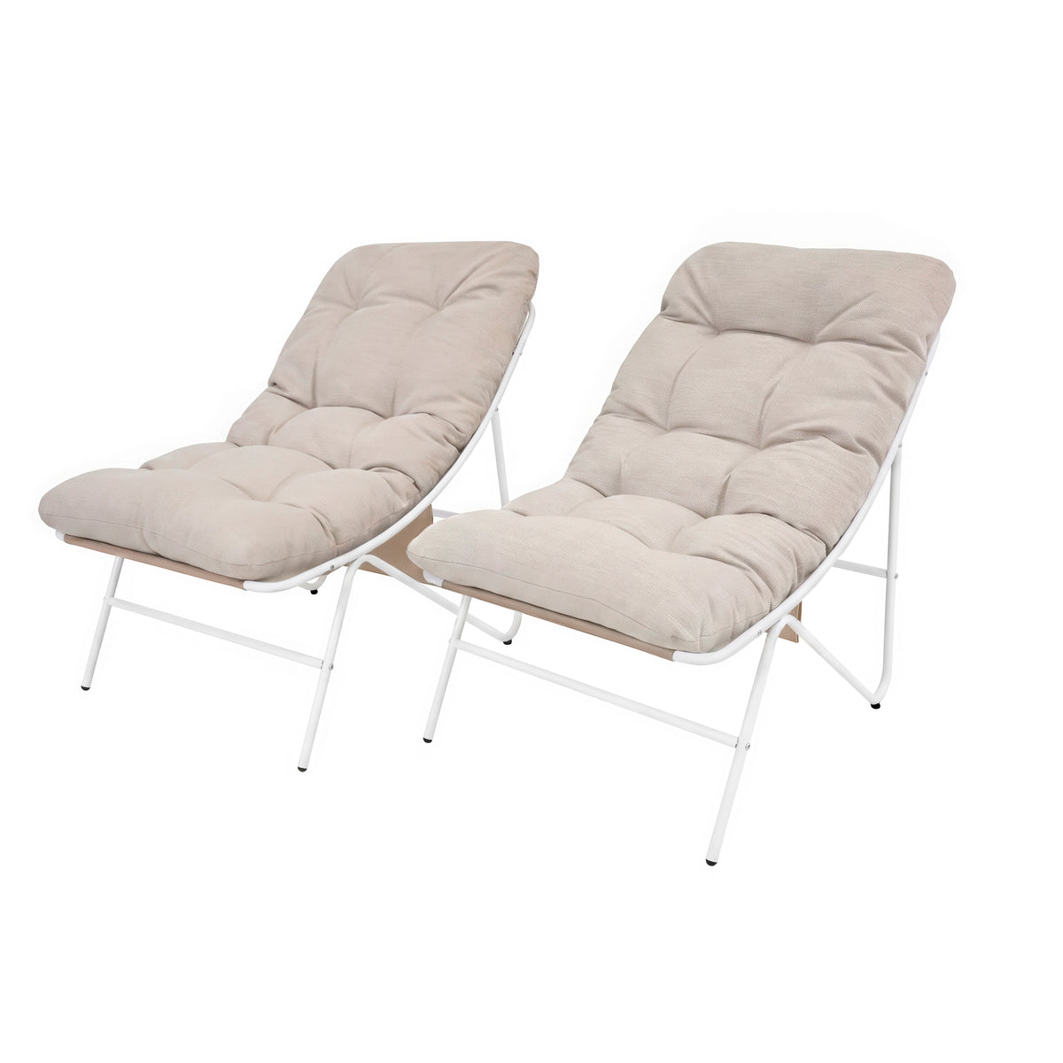 Drei-teiliges Bistro-Set in Creme mit zwei gepolsterten Stühlen und einem Tisch, ideal für gemütliche Außenbereiche und Terrassen